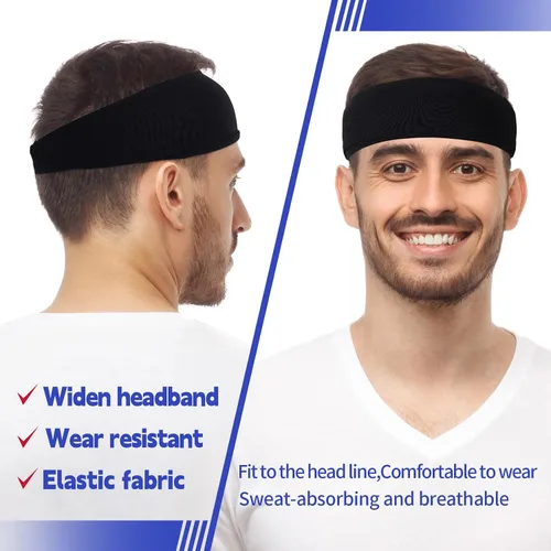 Vista 3 de Inscool 5 diademas deportivas para hombres y mujeres, para hombre, absorbe la humedad, banda para el sudor para béisbol, gimnasio, ciclismo