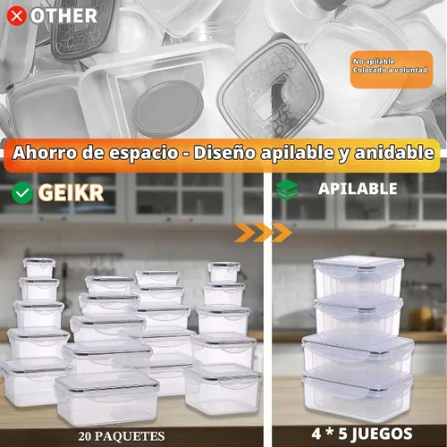 Vista 5 de 40 recipientes de plástico para almacenamiento de alimentos con tapas herméticas, sin BPA, contenedores para preparación de comidas a prueba