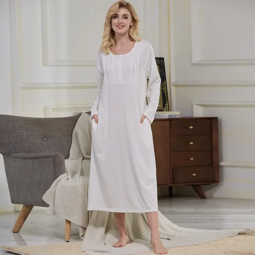 Vista 3 de Keyocean Camisones para mujer, algodón suave, cómodo, ligero, manga larga, camisón para dormir