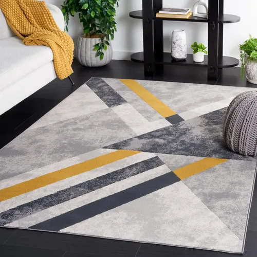 Vista 6 de SAFAVIEH Odyssey Collection - Alfombra redonda de 6 pies 7 pulgadas, gris y negro dorado, diseño abstracto moderno, ideal para zonas de alto tráfico