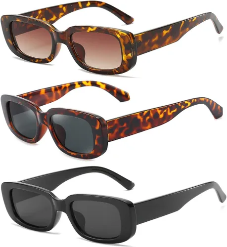 Vista 13 de Dollger - Lentes de sol rectangulares para mujer y hombre, gafas de moda retro, protección UV 400, armazón cuadrado A: negro y marrón leopardo