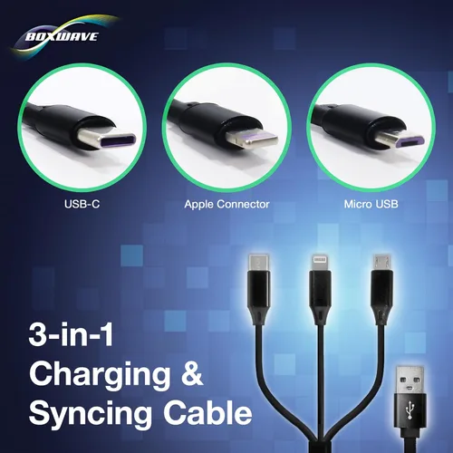 Vista 3 de BoxWave Cable Compatible with Chuwi HiPad Plus - AllCharge miniSync, Retractable, Portable USB Cable - Jet Black