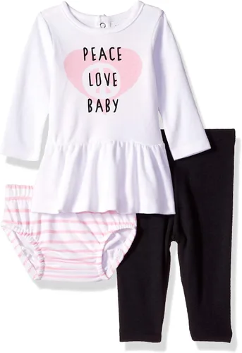 Vista 4 de Hanes Ultimate Baby Flexy - Vestido de manga larga con cubierta de pañales y leggings Rosado Stripe