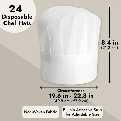 Vista 4 de Paquete de 24 sombreros de chef ajustables para niños y adultos (tela no tejida, blanco, 19.6-22.8 pulgadas), Blanco