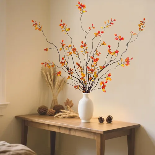 Vista 8 de 4 ramas de ficus artificiales de tallos de otoño, tallos de eucalipto sintético de 47.2 pulgadas, decoración de otoño, hojas falsas, decoración