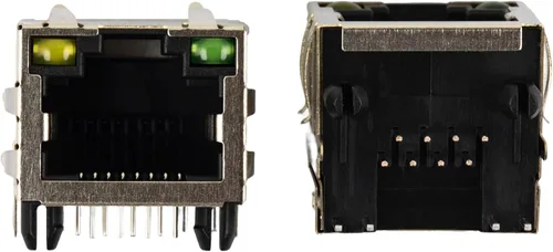 Vista 2 de Red Ethernet blindado RJ45 con luces LED 8P8C hembra conectores de enchufe 8pin montaje en PCB para cable Ethernet Cat5, Cat5e, Cat6