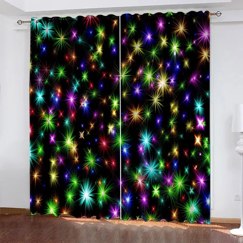 Vista 2 de Cortinas opacas negras con diseño de estrella brillante para dormitorio, 63 pulgadas de largo, 2 paneles de 42 x 63 pulgadas, para oscurecer