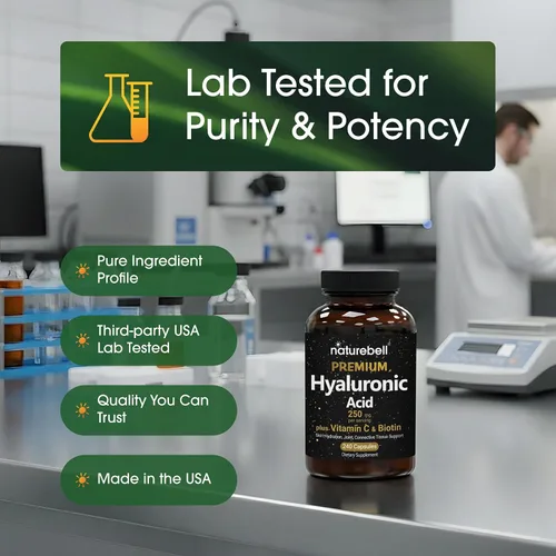 Vista 5 de NatureBell Suplementos de ácido hialurónico, 250mg de ácido hialurónico con 25mg de vitamina C por porción, 200 cápsulas, apoya la hidratación