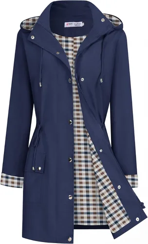 Vista 6 de BBX Lephsnt Abrigos de lluvia para mujer, chaqueta impermeable ligera, rompevientos para exteriores, gabardina con capucha A-verde militar