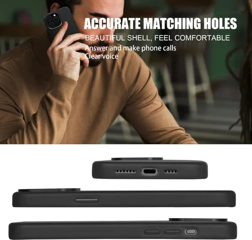 Vista 7 de Funda de cuero genuino para iPhone 13 Pro, cuero de grano completo, compatible con MagSafe y carga inalámbrica, bisel de la cámara con botones