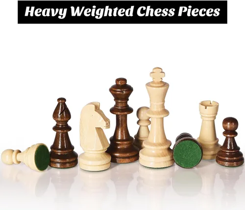 Vista 4 de Vamslove Piezas de Ajedrez de Madera Pesadas Solamente - Rey de 3.8'' - 2 Reinas Extra - 34 Piezas de Ajedrez de Madera de Torneo para Juego