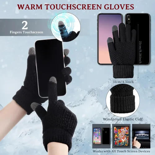 Vista 19 de SATINIOR Juego de 4 gorros y guantes de invierno para mujer, gorro de punto cálido, gorro de esquí de nieve con visera y guante para pantalla rojo