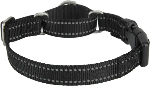Vista 2 de Collar Martingale - Collar reflectante de nailon con hebilla de liberación rápida de seguridad, a prueba de escapes, antitirones para perros Negro