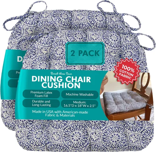 Vista 73 de Barnett Home Decor Ticking Stripe Berlin Blue - Almohadilla para silla de comedor con lazos, tamaño mediano 18, relleno de espuma de látex, lavable
