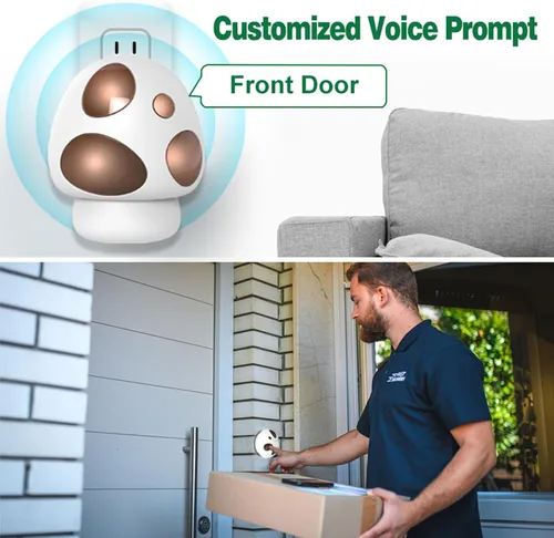 Vista 2 de HTZSAFE Timbre inalámbrico, lo suficientemente fuerte, 5 niveles de volumen, 35 campanillas, cobertura de rango de 1300 pies, flash LED, receptor