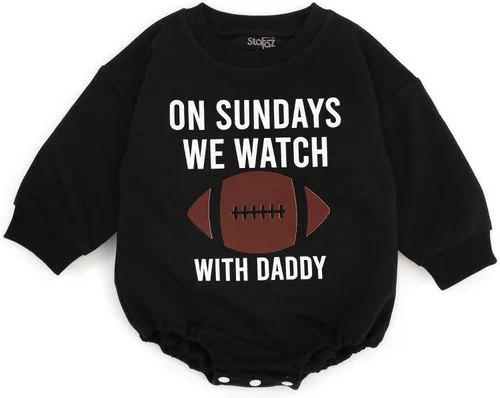 Vista 4 de Stafaz On Sundays We Watch Football with Daddy - Mameluco de manga larga para niñas, mameluco de burbujas