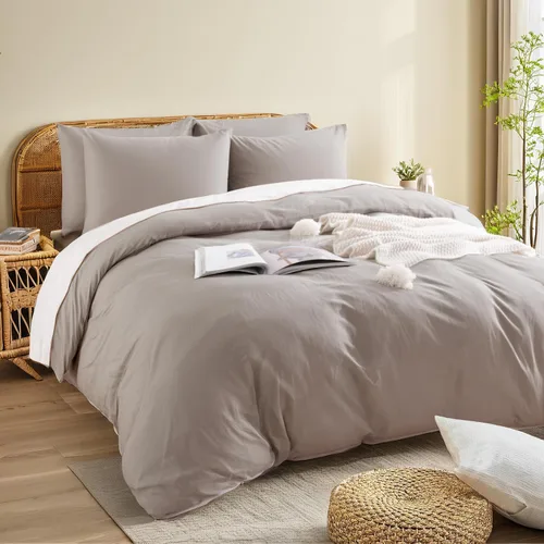 Vista 190 de NEXHOME PRO Funda de edredón Twin XL 100% algodón lavado, transpirable, duradera, texturizada, similar al lino, juego de ropa de cama para el hogar