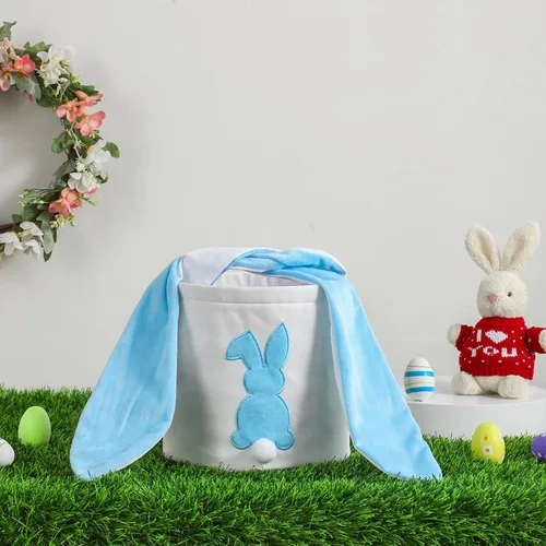 Vista 2 de [Usado] MONOBLANKS - Cestas de Pascua de conejo, color azul A Cubo vacío grande con asa, para caza de huevos de Pascua, dulces y soportes de regalo