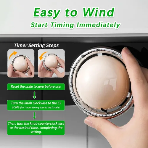 Vista 4 de Temporizador de cocina mecánico, lindo de cuerda de 60 minutos, temporizador manual de cuenta regresiva para niños, aula, hogar, estudio y cocina
