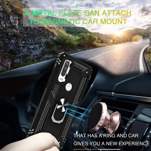 Vista 3 de YaHan Funda para Motorola Moto P40 Power/Moto One Action, 360 grados con anillo giratorio con función atril híbrida resistente de doble capa a