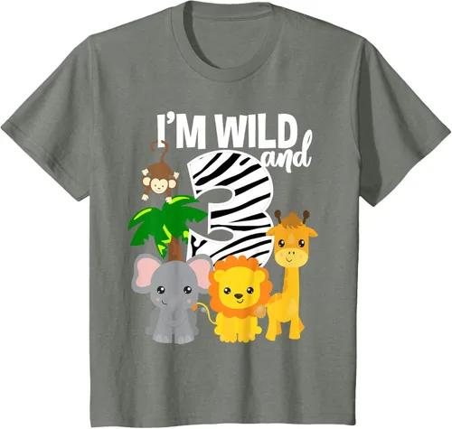Vista 72 de Camiseta de cumpleaños con temática de zoológico de I'm Wild and 3, Negro, S