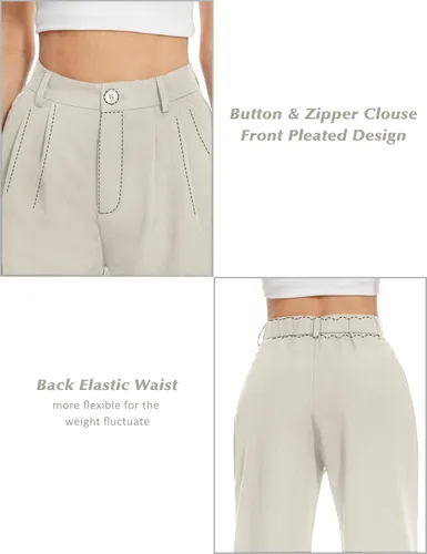 Vista 3 de Tapata Pantalones de pierna ancha para mujer, pantalones de vestir de cintura alta, casuales, elásticos, bolsillos para el trabajo y negocios