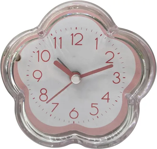Vista 11 de Reloj despertador, lindo reloj despertador en forma de flor, silencioso, de bajo ruido, transparente, pequeño reloj despertador para sala de estar