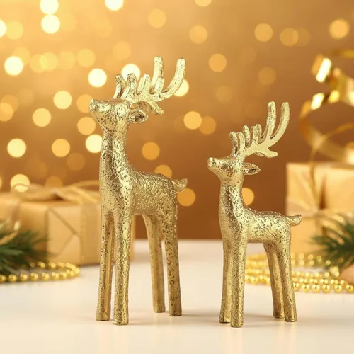 Vista 10 de 2 piezas de decoración moderna de Navidad, decoración neutral de Navidad de renos, estatuas de ciervos de resina, figuras de renos, estatuas