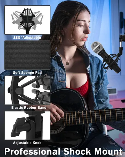 Vista 4 de Soporte de Micrófono con Amortiguación y Clip de Micrófono para Samson Q2U SM58 ATR2100-USB Behringer Xm8500, Soporte de Clip de Micrófono