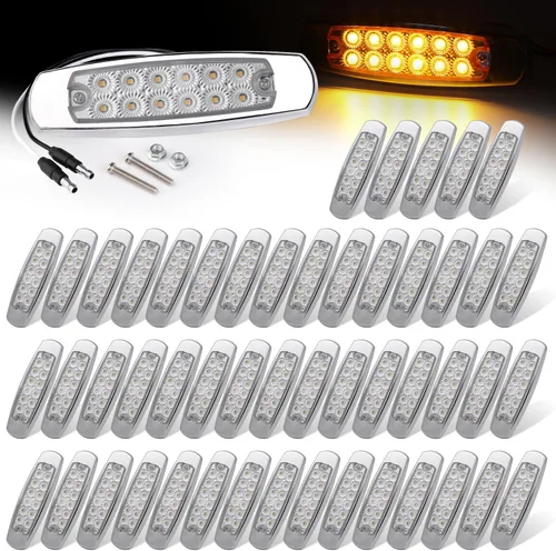 Vista 19 de Paquete de 20 (10 ámbar + 10 rojo) Luces LED de marcador lateral de 12 V con enchufe de 2 cables (CC), 12 luces LED para guardabarros, montaje