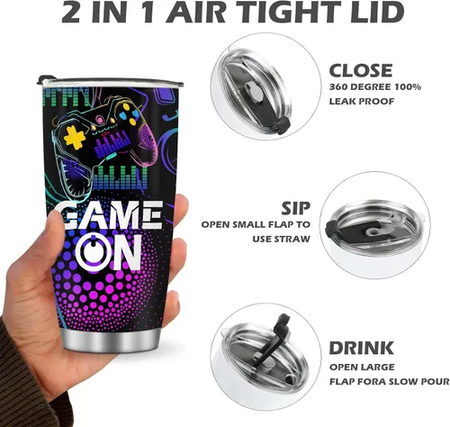 Vista 4 de Jekeno Taza de Jugador para Chicos - Taza de Juego de 20oz de Acero Inoxidable para Niños, Adolescentes, Hombres, Hijo, Papá, Novio, Esposo, Padre