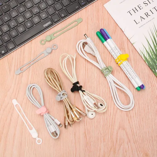 Vista 7 de Catcan - 24 bridas de silicona reutilizables para cables eléctricos, correas organizadoras de cables elásticos multiusos para agrupar cables