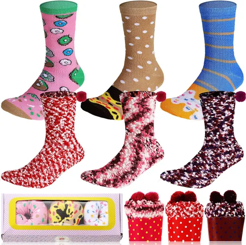 Vista 2 de 6 Pairs Women's Donut Socks Cute Macaron Pickle Socks Gift Box Funny Novelty Donut Socks Winter Gifts for Girls, 6 Styles