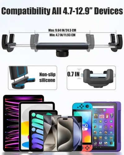 Vista 6 de Soporte para tableta de teléfono de motocicleta para manillar de 3/4"-11/4", soporte de tableta de bicicleta de doble protección para dispositivos