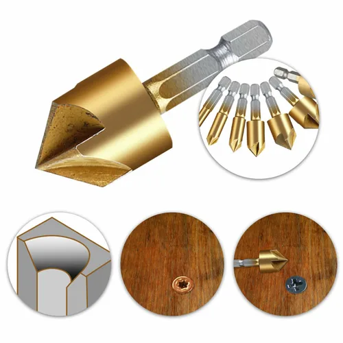 Vista 5 de VALICLUD 8pcs Countersink Drill Bit Set with Punch Cobalt Steel Woodworking Chamfer Tools for Deburring Cone Hole Cutting Rustproof High Hardness