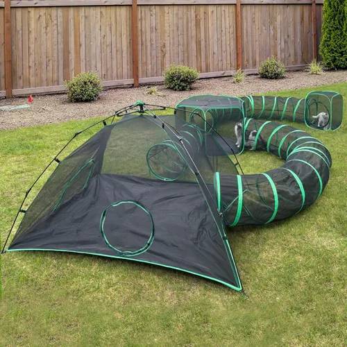 Vista 7 de Pawtenda Carpas portátiles 3 en 1 para gatos al aire libre, tiendas de campaña para gatos Catio Green para exteriores, tiendas de campaña para gatos