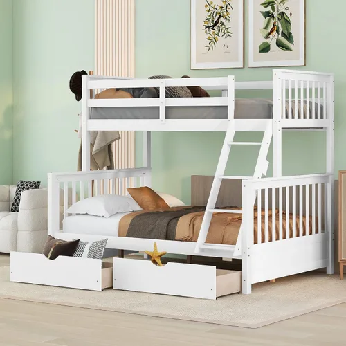 Vista 23 de Literas para niños con escalera, literas de madera maciza con barandilla completa