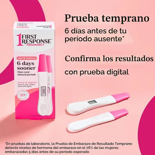 Vista 3 de FIRST RESPONSE Prueba y Confirma de Embarazo, adulto unisex, 1 Prueba de Línea y 1 Prueba Digital Test As Early As 6 Days*, Over 99% Accurate From