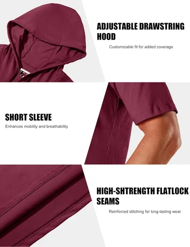 Vista 6 de MAGCOMSEN Sudadera con capucha de algodón de manga corta para hombre, sudadera ligera con capucha