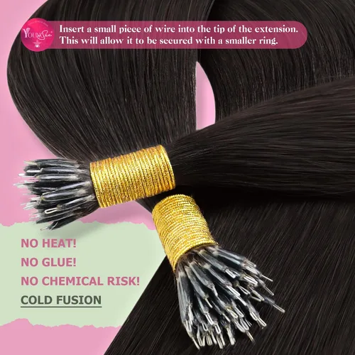 Vista 3 de YoungSee Extensiones de Cabello con Anillo Nano Marrón Oscuro Extensiones de Cabello con Cuentas Nano Cabello Humano Marrón Más Oscuro Extensión