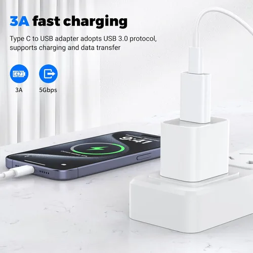 Vista 2 de Adaptador USB a USB C, 2 unidades, adaptador USB-C hembra a USB macho, convertidor de cargador OTG compatible con Apple Watch Ultra