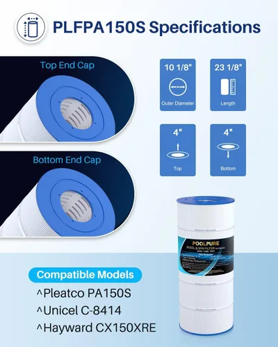 Vista 3 de POOLPURE PA150S - Filtro de piscina que reemplaza a Hayward CX150XRE, Hayward SwimClear C150S, PA150S, Ultral-D4, cartucho de filtro de 150 pies