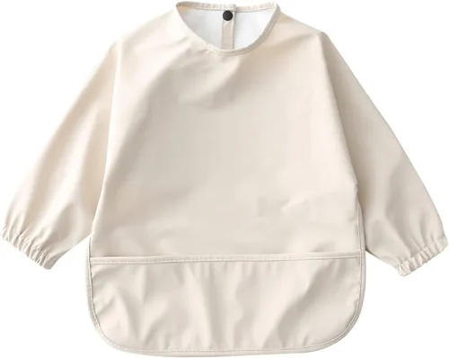 Vista 16 de Baberos impermeables para bebés, babero de alimentación de manga larga con recogedor de alimentos, se limpia y lavable