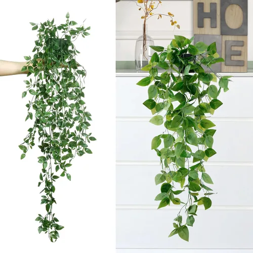 Vista 5 de Sggvecsy Plantas colgantes falsas, paquete de 4 plantas artificiales colgantes de eucalipto, plantas falsas en maceta, vegetación falsa, eucalipto