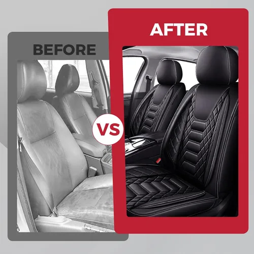 Vista 7 de FREESOO Fundas de asiento delantero de automóvil, 2 unidades, protector de cuero para asiento del conductor, compatible con bolsa de aire, ajuste