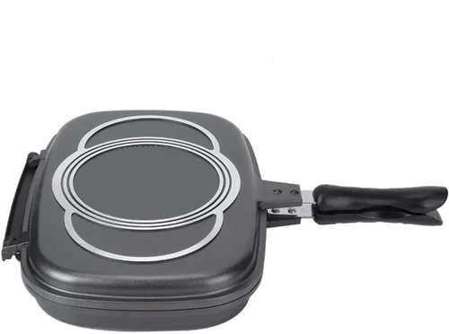 Vista 6 de Sartén de doble cara, sartén portátil antiadherente para panqueques, tortilla, mango antiquemaduras, sartén cuadrada Omlette, sartén abatible