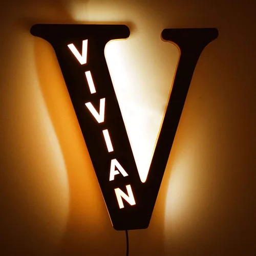 Vista 13 de Luz nocturna LED personalizada, letra inicial de madera grabada con nombre para familiares amigos, alfabeto, dormitorio, boda, Navidad, Halloween y j
