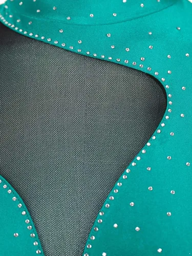 Vista 25 de iiniim Leotardo de malla para mujer, con diamantes de imitación, de malla, de manga larga, leotardos de gimnasia