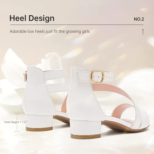Vista 5 de Sandalias para niñas, tacones para niños, puntera abierta, correa al tobillo, zapatos de vestir, flores para boda, fiesta para niños pequeños