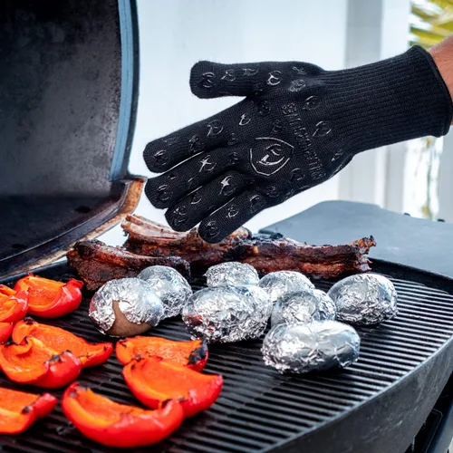 Vista 4 de Guantes para horno Grill Armor – Guantes resistentes al calor de 932 °F, al fuego y a los cortes para barbacoa, parrilla, cocina, asado, horneado